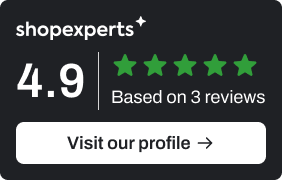 Braun Design Co Shopexperts rating badge with 4.9 stars out of 5, based on 3 reviews, on a black background.