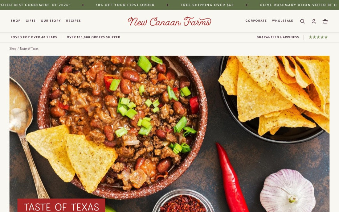 The Taste of Texas collection on the new theme, first screen.