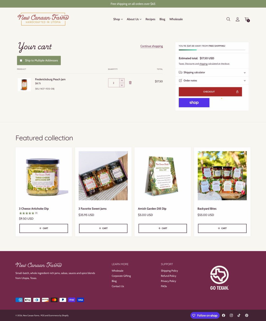 The old cart page with two jars of peach jam.