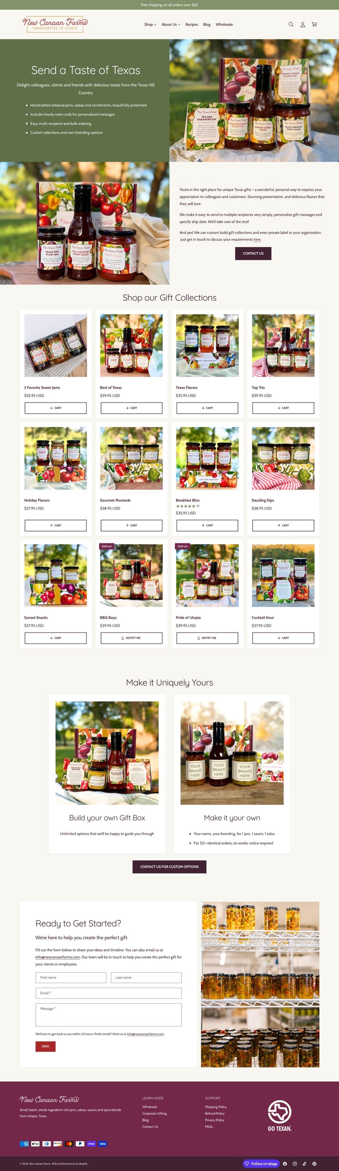 The old Corporate Gifting page: a banner, an introduction, a grid of gift collections and a contact form.